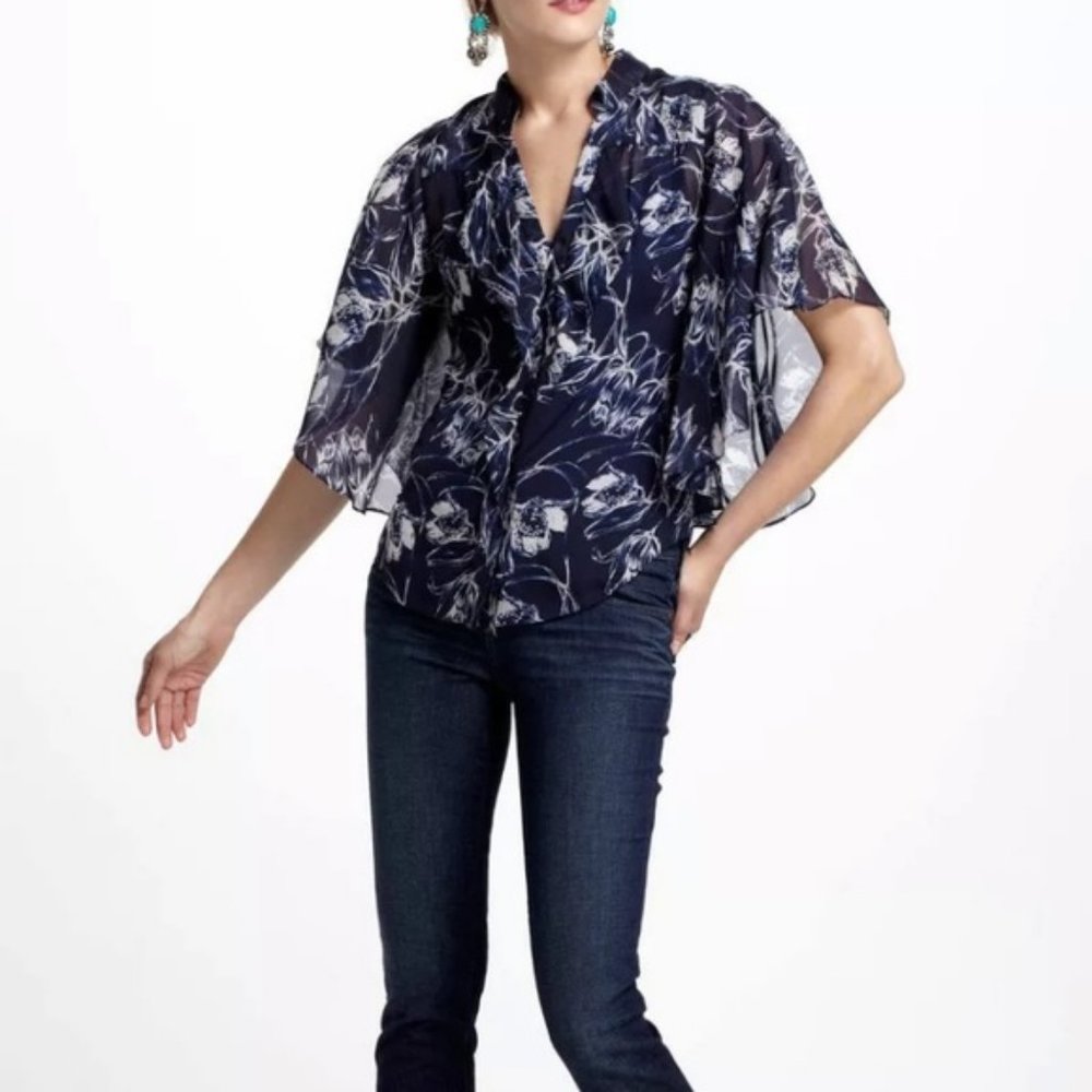 Leifsdottir / Anthropologie Silk Blouse Women's 2 Navy Blue
